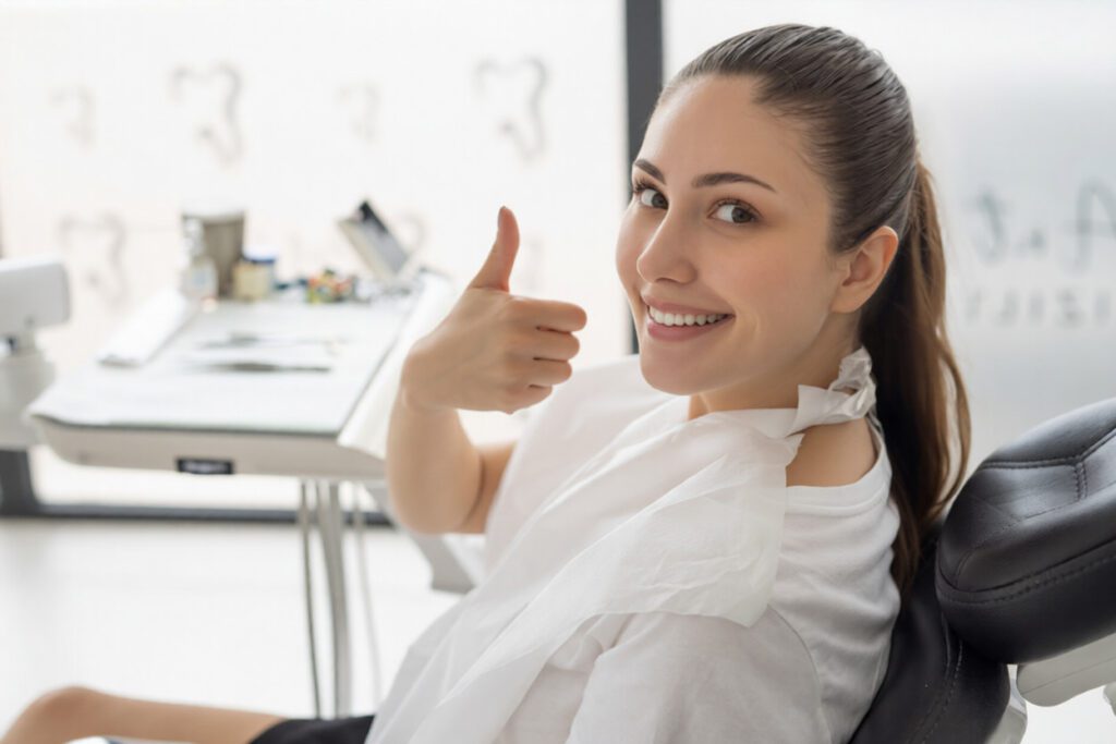 Patient smiling after All-on-4 dental implants in Frisco during early healing phase of dental implant recovery.